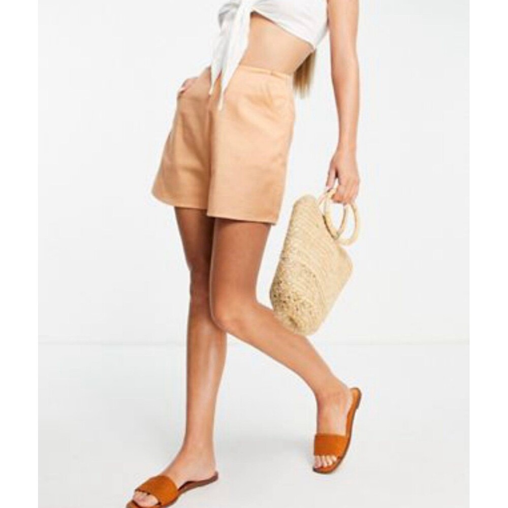 Peach Linen Side Zip Shorts